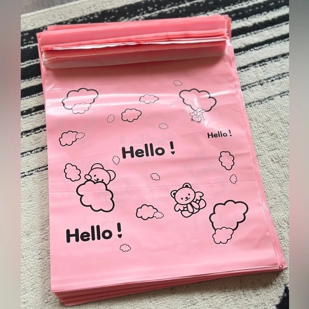 Pink Bear”Hello!” 100PCS *Poly Mailers 12.75x16+1.8 Inch.